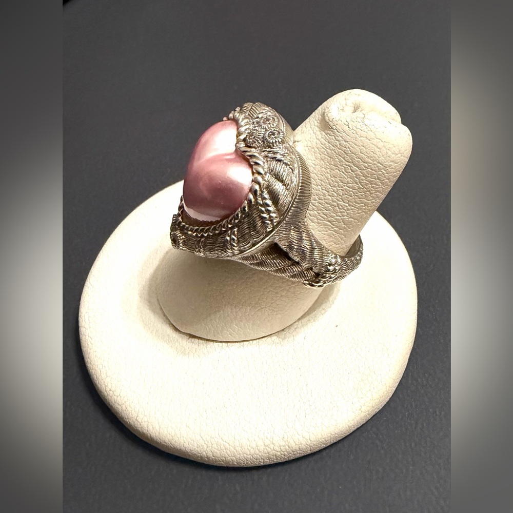 Judith Ripka Sterling Silver Pink Mabe Pearl Heart Diamonique Ring - Picture 3 of 4